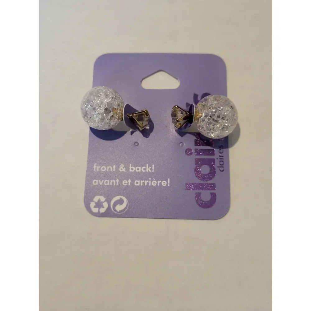 Claire's Faux Glass Diamond Front Back Earrings New